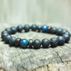 BRACELET EN PIERRE LAVE NOIR/MARRON/BLEU - MENGENERATION