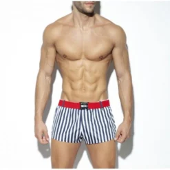 SHORT DE BAIN BELT A RAYURES MARINE 2026 - ES COLLECTION