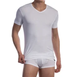 T-SHIRT BLANC EN COTON COL V REGULAR RED 1601 - OLAF BENZ
