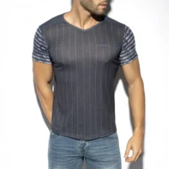 T-SHIRT FLOWERY STRIPED MARINE TS281 - ES COLLECTION